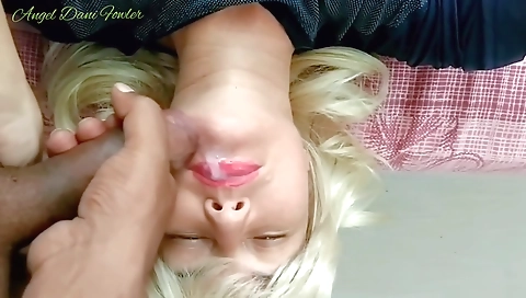 Busty blonde with a big ass sucks a big dick and gets a facial