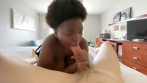 Ebony brunette with huge tits gets a big black cock