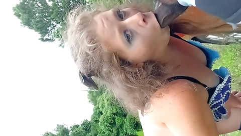 Blonde milf with a large facial after a long outdoor fucking