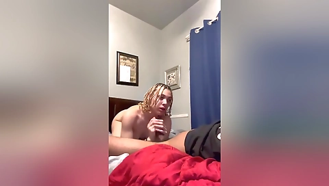 Blonde brunette with big tits eats a big booby ass