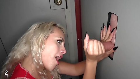 Big ass amateur blonde gives a handjob to her boyfriend