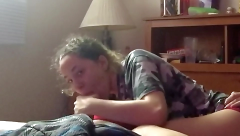 Amateur blonde's stepfather gets her mouth and throat filled