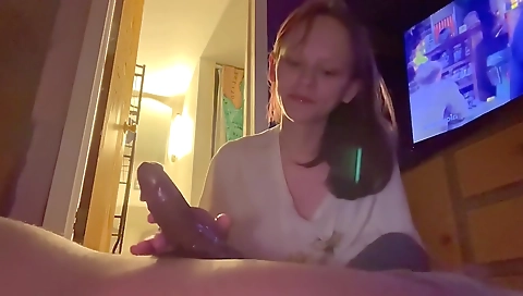 Brunette milf sucks a big dick and then gets fucked