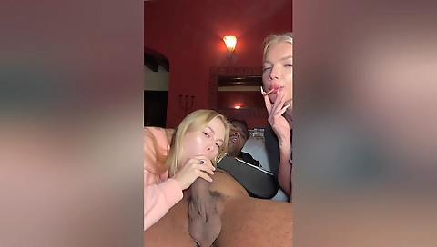 Blonde with a tattooed ass is smoking and getting fucked