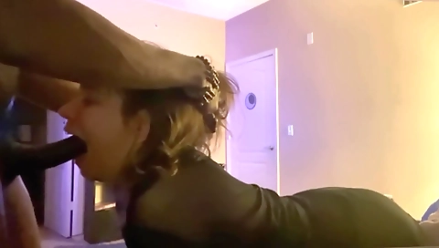 Brunette girl sucks deep throated by her boyfriend