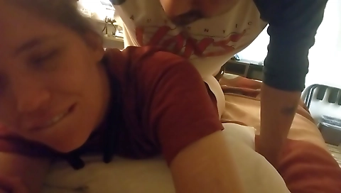 A brunette with a big ass is rammed by her boyfriend