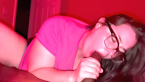 Amateur brunette milf with a big cock gets a handjob on face