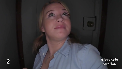 Amateur blonde slut swallows cum after sucking a big dick