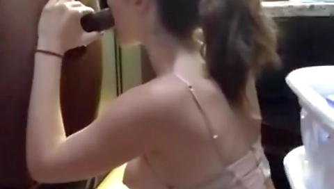 Amateur blonde with a huge black cock fucked in kitchen