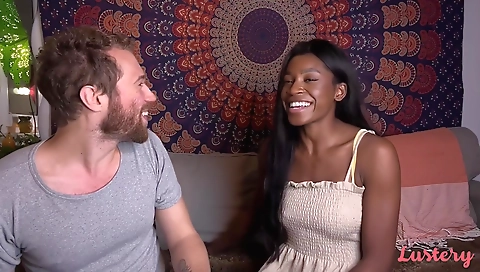 Ebony teen with hairy pussy has big cock in her cunny