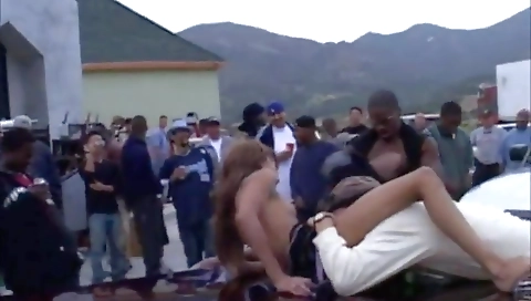 Ebony hotties at a party get fucked hard in front of the camera