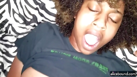 Ebony girl with tattooed pussy having sex with a black man