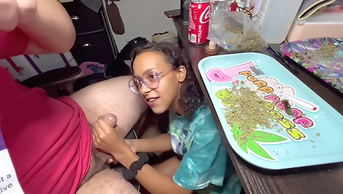 Ebony chick rides on my hard dick in a interracial scene